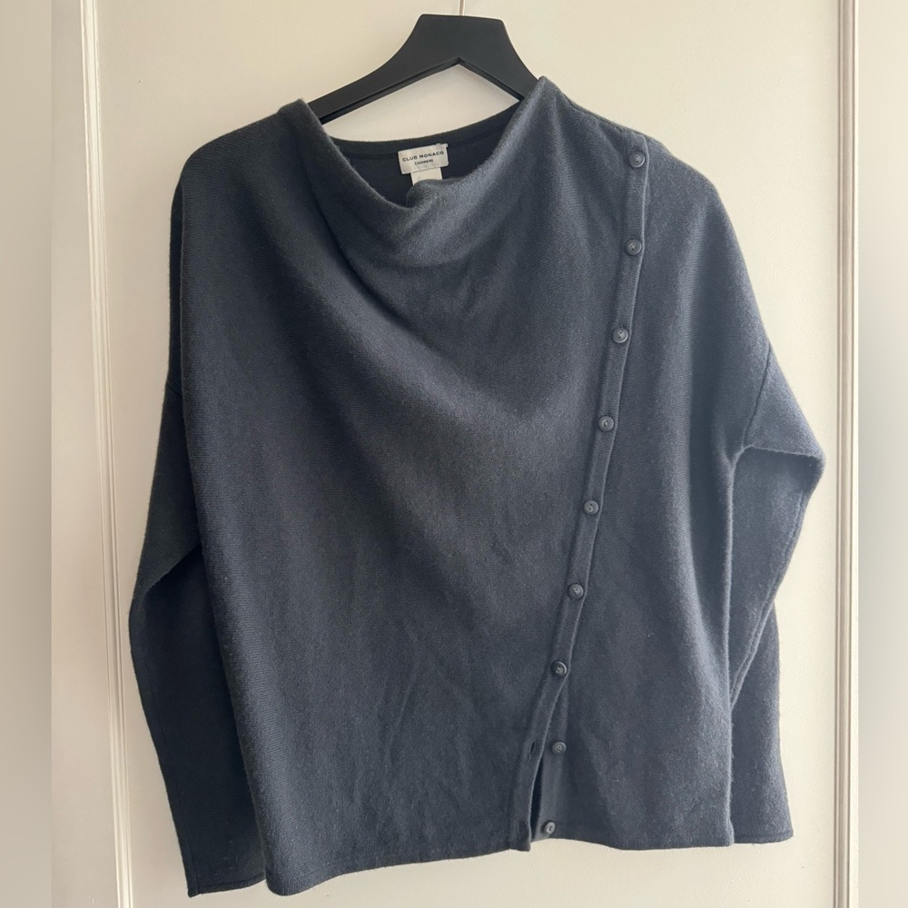 Club Monaco Charcoal Button-Detail Asymmetrical Turtleneck Sweater